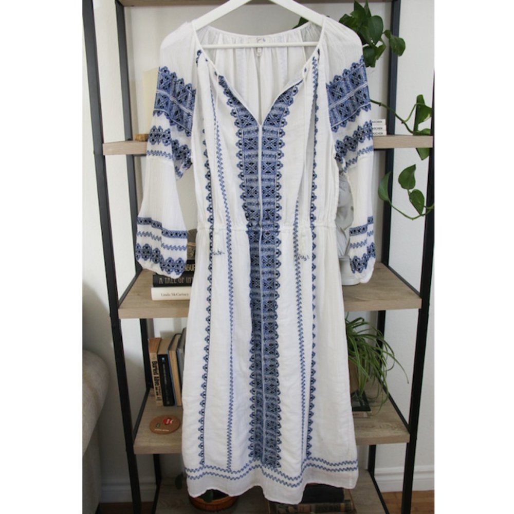 SOLD. Joie Aliz Embroidered Peasant Midi Dress - Picture 3 of 7